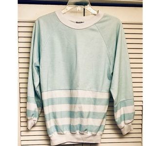 🤣Booth Bay Vintage 90s Aqua & White Striped Sweatshirt L?